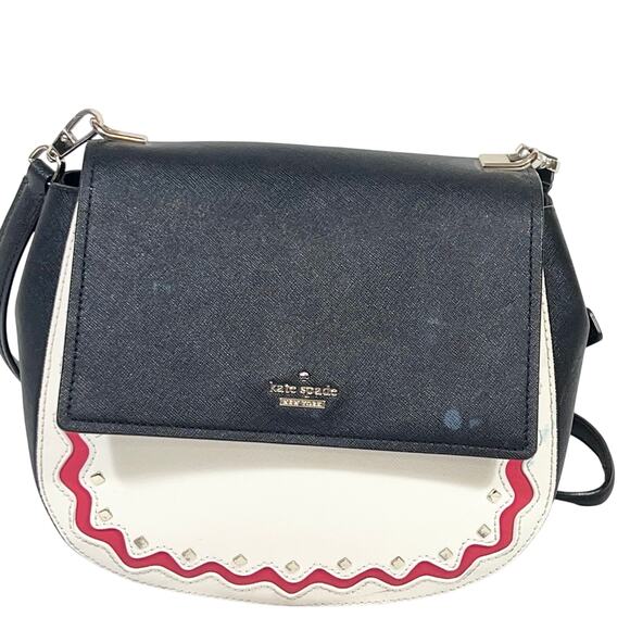 Kate Spade Ripple Leather Crossbody Handbag Shoulder Purse Bag  Black White Red - Picture 1 of 16